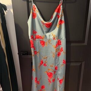 Floral Midi Dress in Red and Blue